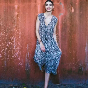 Figue Gianna Animal Print Viscose Sleeveless‎ Midi Dress XS